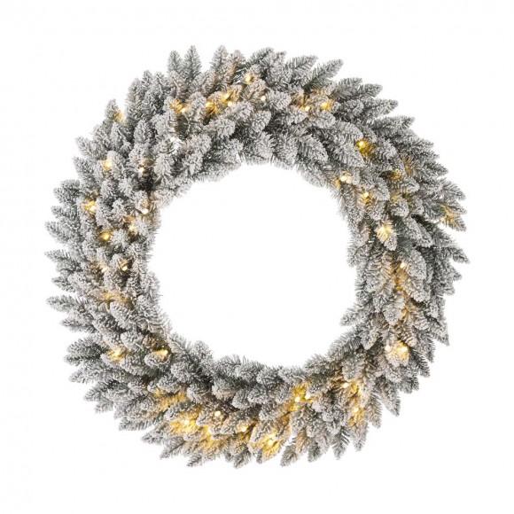 glitzhome Glitzhome 36"D Oversized Pre-Lit Snow Flocked Christmas Wreath with 60 Warm White Lights