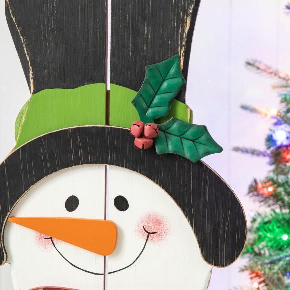 Glitzhome Glitzhome 36"H Christmas Wooden/Metal Snowman Porch Decor With Floral Wreath(KD)