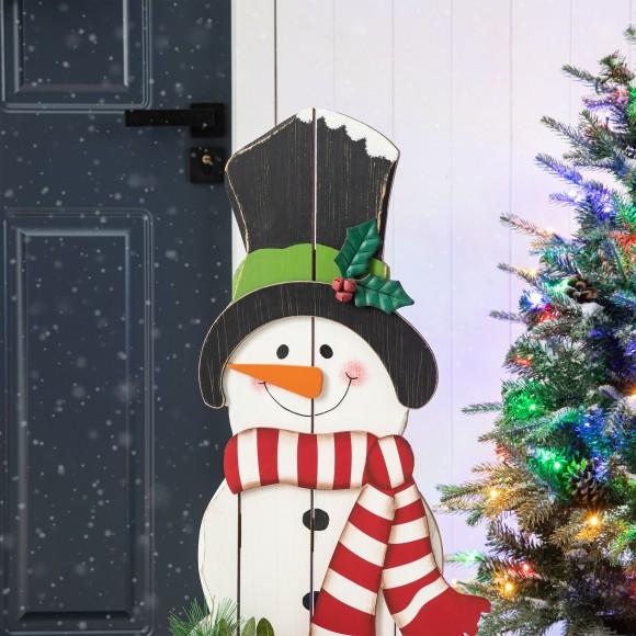 Glitzhome Glitzhome 36"H Christmas Wooden/Metal Snowman Porch Decor With Floral Wreath(KD)
