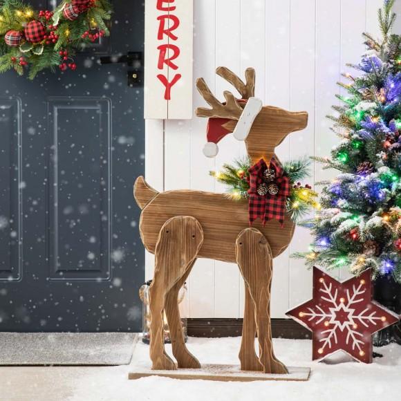 Glitzhome Glitzhome 36"H Chunky Wood Reindeer Porch Decor