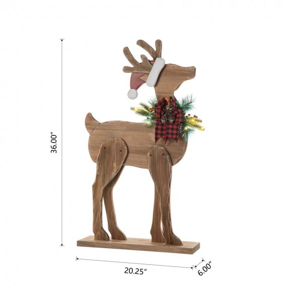 Glitzhome Glitzhome 36"H Chunky Wood Reindeer Porch Decor