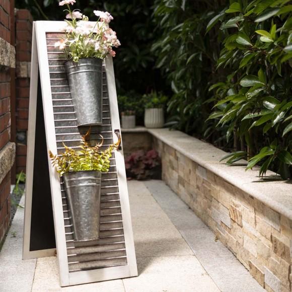 Glitzhome Glitzhome 36"H Double Sided Wooden/Metal Shutter "WELCOME" Porch Sign Decor/Planter Stand