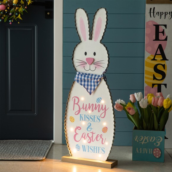 Glitzhome Glitzhome 36"H Easter Lighted Wooden Metal Bunny Porch Decor