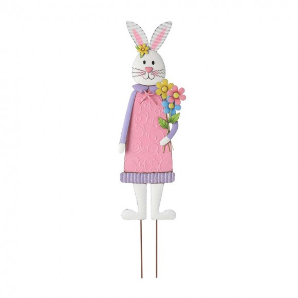 glitzhome Glitzhome 36"H Easter Metal Bunny Girl Yard Stake or Standing Décor or Wall Décor (Three Functions)