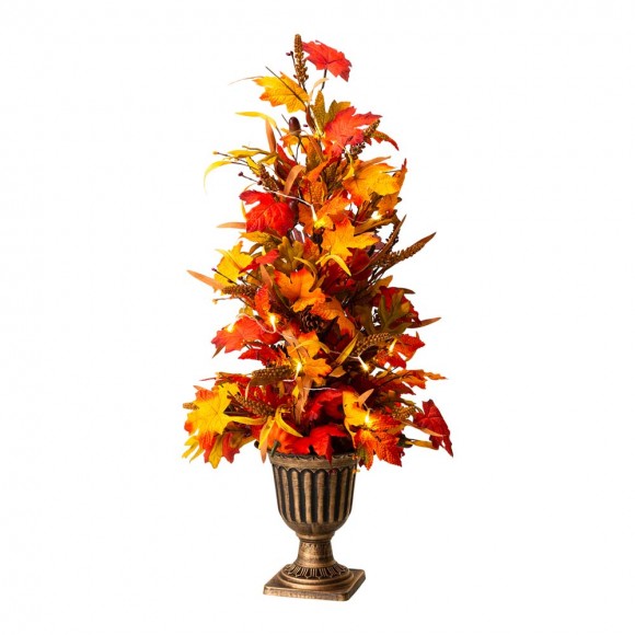 glitzhome Glitzhome 36"H Fall Lighted Maple Leaves Urn Potted Porch Tree with 20 Warm White Lights