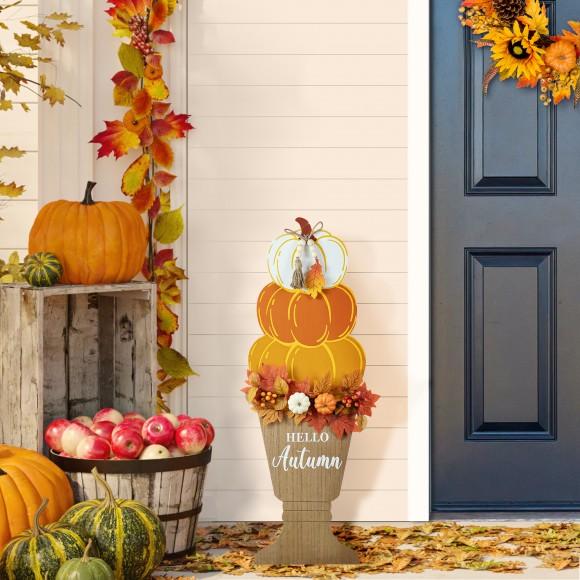 Glitzhome Glitzhome 36"H Fall Wooden Stacked Pumpkin With Urn Porch Decor