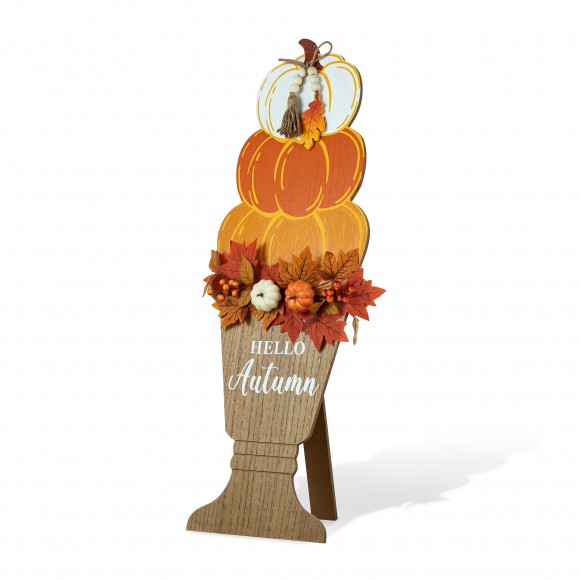 glitzhome Glitzhome 36"H Fall Wooden Stacked Pumpkin with Urn Porch Decor