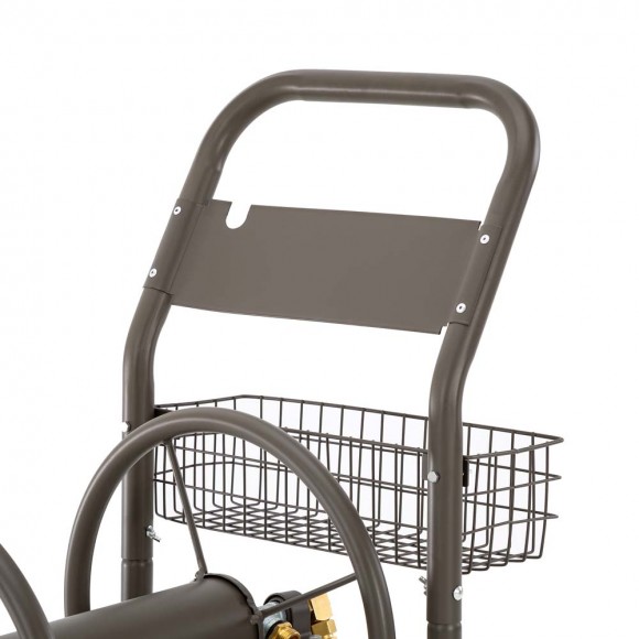 Glitzhome Glitzhome 36"H Gray Steel Garden Hose Reel Cart With Wheels And Steel Basket