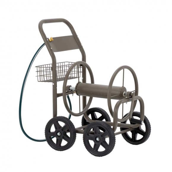 Glitzhome Glitzhome 36"H Gray Steel Garden Hose Reel Cart With Wheels And Steel Basket
