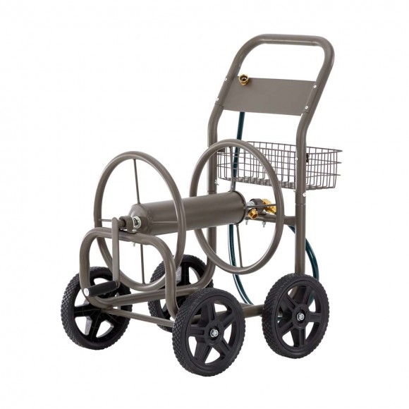 glitzhome Glitzhome 36"H Gray Steel Garden Hose Reel Cart with Wheels and Steel Basket