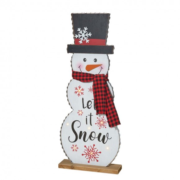 glitzhome Glitzhome 36"H Lighted Wooden Christmas Snowman Porch Décor with Plaid Scarf