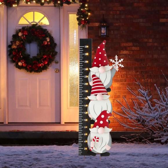 Glitzhome Glitzhome 36"H Lighted Wooden Gnome Snow Gauge Yard Stake Or Wall Décor (2 Functions)