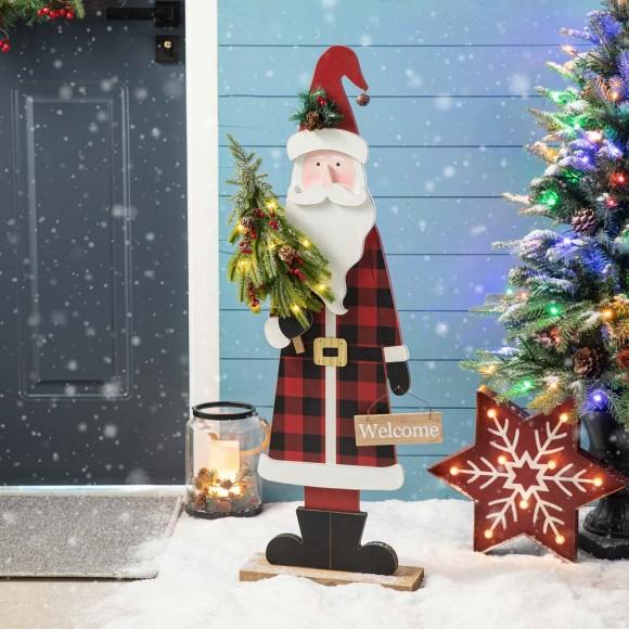 Glitzhome Glitzhome 36"H Lighted Wooden Santa Porch Decor