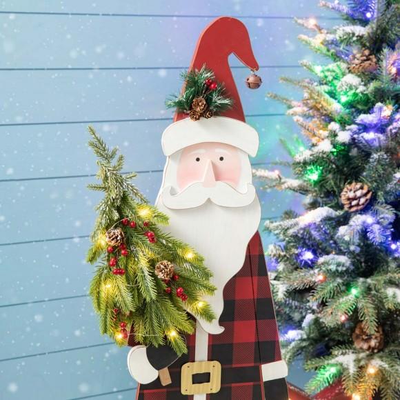 Glitzhome Glitzhome 36"H Lighted Wooden Santa Porch Decor
