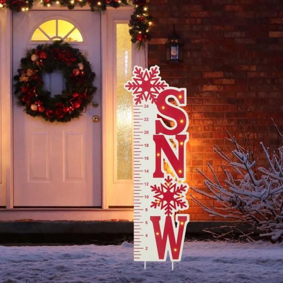 Glitzhome Glitzhome 36"H Lighted Wooden Snow Gauge Yard Stake Or Wall Décor (2 Functions)