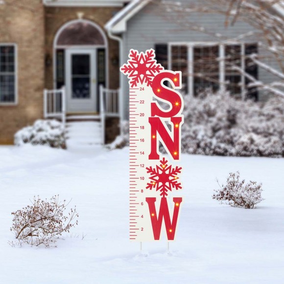 Glitzhome Glitzhome 36"H Lighted Wooden Snow Gauge Yard Stake Or Wall Décor (2 Functions)