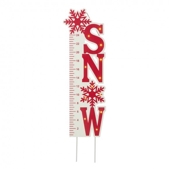 glitzhome Glitzhome 36"H Lighted Wooden Snow Gauge Yard Stake or Wall Décor (2 Functions)