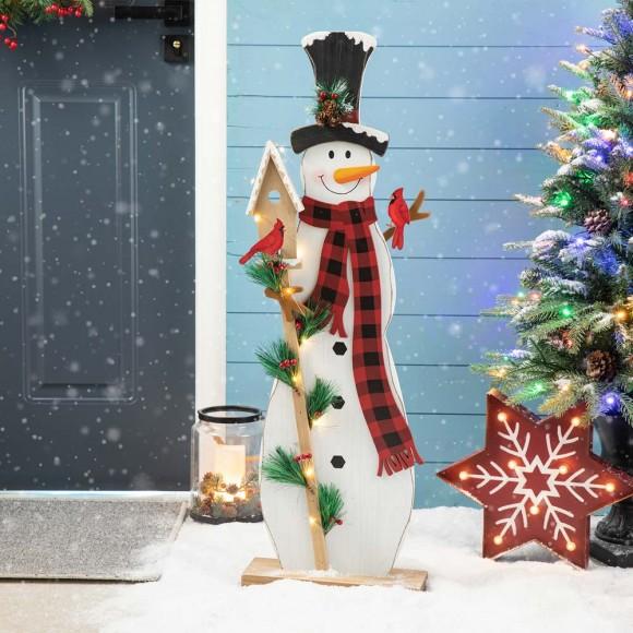 Glitzhome Glitzhome 36"H Lighted Wooden Snowman Porch Decor
