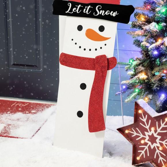 Glitzhome Glitzhome 36"H Metal Glittered Snowman Porch Decor