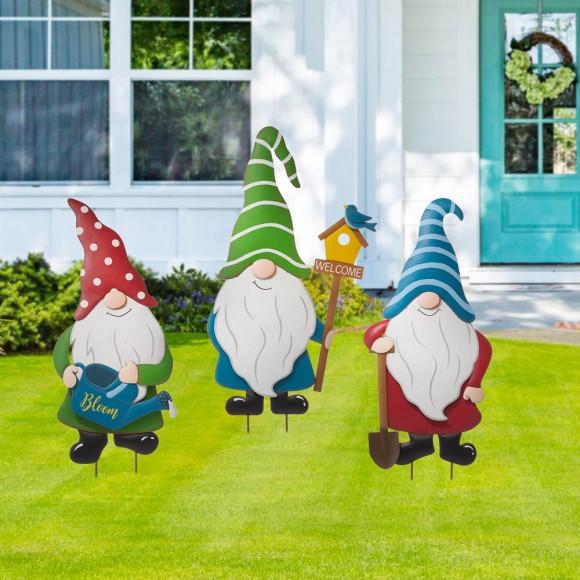 Glitzhome Glitzhome 36"H Metal Gnome Yard Stakes Or Wall Decor Set Of 3
