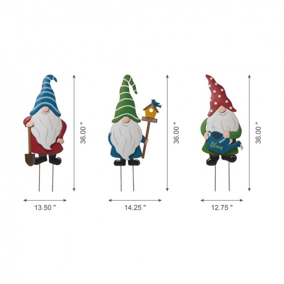 Glitzhome Glitzhome 36"H Metal Gnome Yard Stakes Or Wall Decor Set Of 3
