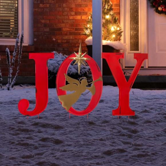 Glitzhome Glitzhome 36"H Metal "JOY" Angel Yard Stake Or Standing Decor Or Wall Décor With LED Lights (Three Functions)