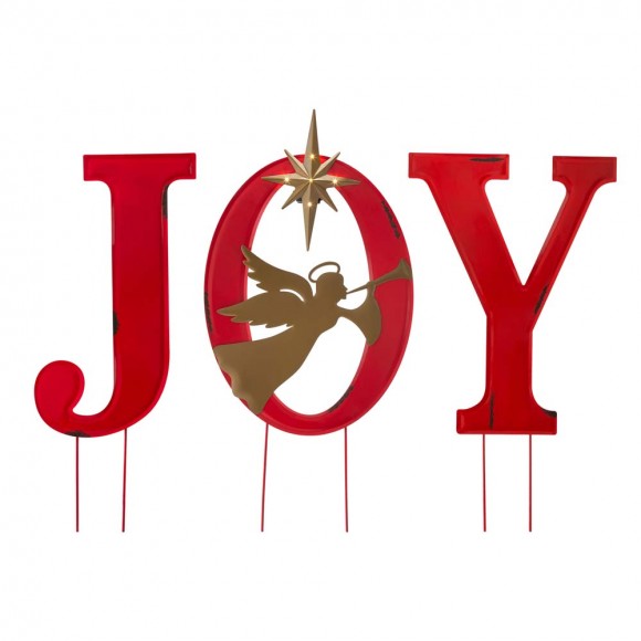 glitzhome Glitzhome 36"H Metal "JOY" Angel Yard Stake or Standing Decor or Wall Décor with LED Lights (Three Functions)