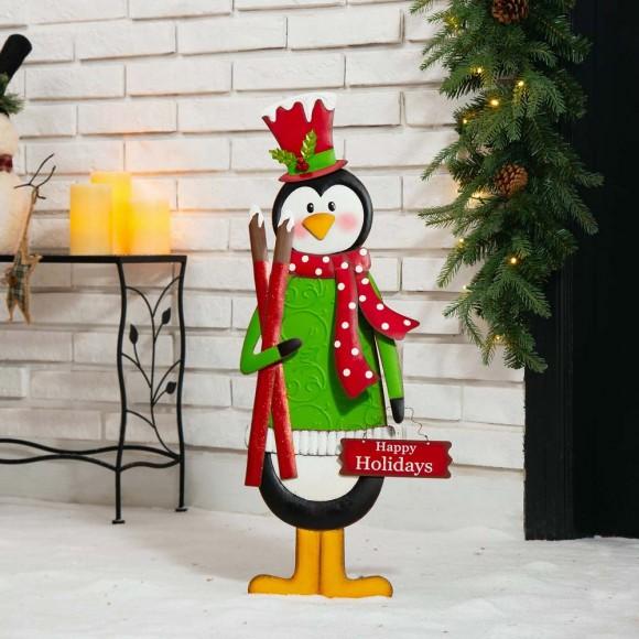 Glitzhome Glitzhome 36"H Metal Penguin Yardstake Or Standing Décor Or Wall Décor (3 Functions)