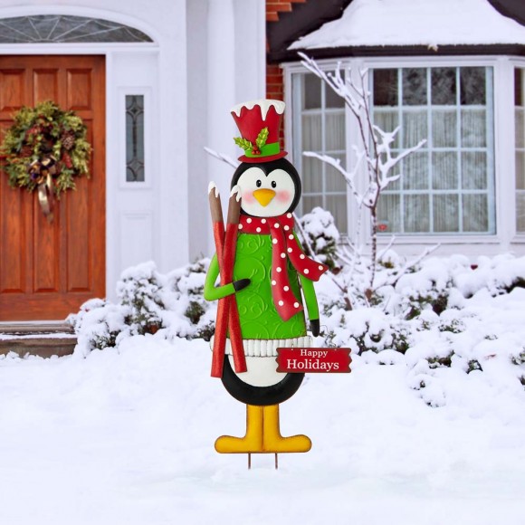 Glitzhome Glitzhome 36"H Metal Penguin Yardstake Or Standing Décor Or Wall Décor (3 Functions)