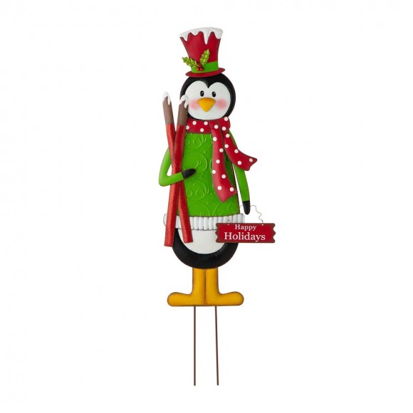 glitzhome Glitzhome 36"H Metal Penguin Yardstake or Standing Décor or Wall Décor (3 Functions)