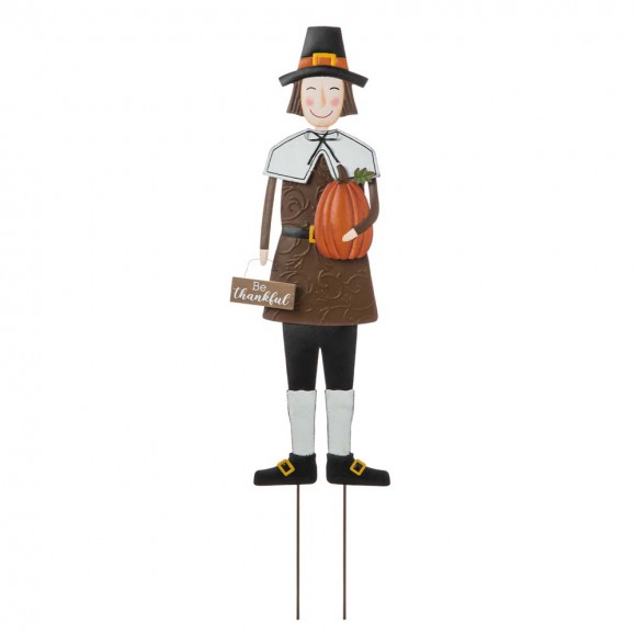 glitzhome Glitzhome 36"H Metal Thanksgiving Pilgrim Boy Yard Stake Standing Decor or Hanging Decor (Three function)