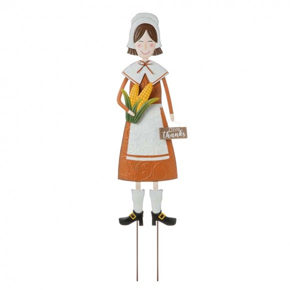 glitzhome Glitzhome 36"H Metal Thanksgiving Pilgrim Girl Yard Stake Standing Decor or Hanging Decor (Three function)