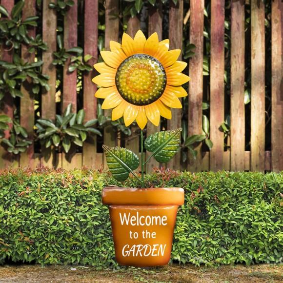 Glitzhome Glitzhome 36"H Metal "Welcome To The Garden" Sunflower Yardstake