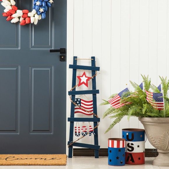 Glitzhome Glitzhome 36"H Patriotic Americana Ladder-shaped "USA" Porch Decor