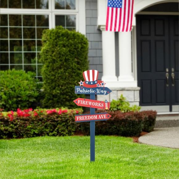 Glitzhome Glitzhome 36"H Patriotic Americana Wooden Top Hat Word Sign Yard Stake (KD)