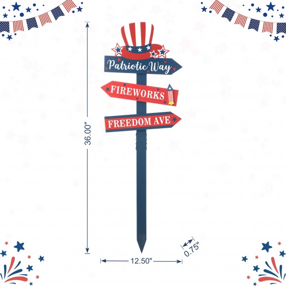 Glitzhome Glitzhome 36"H Patriotic Americana Wooden Top Hat Word Sign Yard Stake (KD)