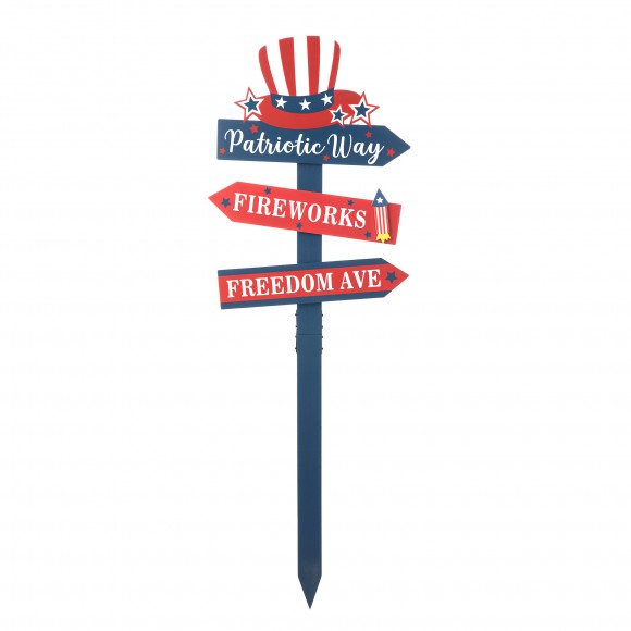 glitzhome Glitzhome 36"H Patriotic Americana Wooden Top Hat Word Sign Yard Stake (KD)