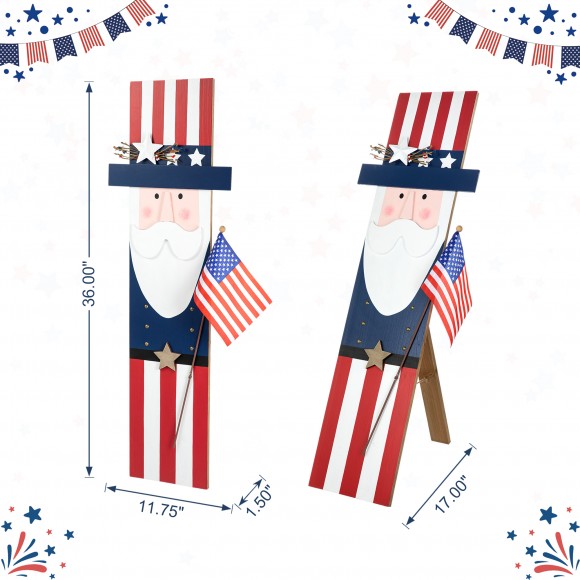 Glitzhome Glitzhome 36"H Patriotic Americana Wooden Uncle Sam Porch Decor