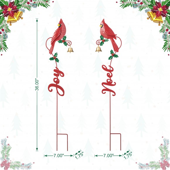 Glitzhome Glitzhome 36"H Set Of 2 Christmas Metal Cardinal "JOY" And "NOEL" With Bell Yard Stake Or Wall Decor(KD Two Function)