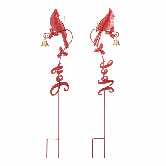 Glitzhome Glitzhome 36"H Set Of 2 Christmas Metal Cardinal "JOY" And "NOEL" With Bell Yard Stake Or Wall Decor(KD Two Function)