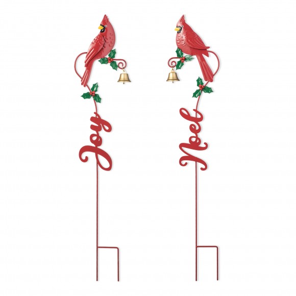 glitzhome Glitzhome 36"H Set of 2 Christmas Metal Cardinal "JOY" and "NOEL" with Bell Yard Stake or Wall Decor(KD Two Function)