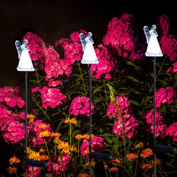 Glitzhome Glitzhome 36"H Set Of 3 Solar Powered Angel Stake Light With Stainless Steel Pole (KD)