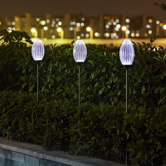 Glitzhome Glitzhome 36"H Set Of 3 Solar Powered Stake Oval Flower Light With Stainless Steel Pole (KD)