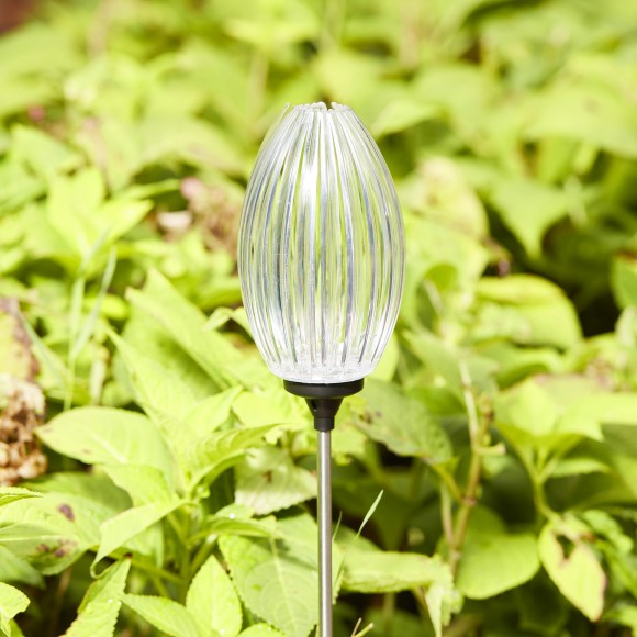 Glitzhome Glitzhome 36"H Set Of 3 Solar Powered Stake Oval Flower Light With Stainless Steel Pole (KD)