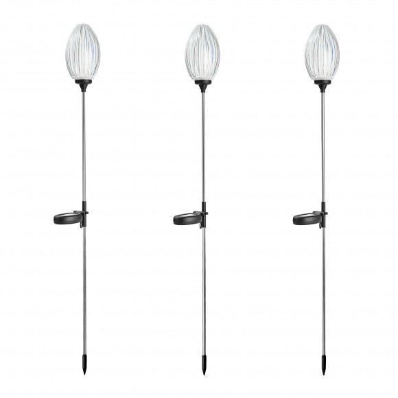 glitzhome Glitzhome 36"H Set of 3 Solar Powered Stake Oval Flower Light with Stainless Steel Pole (KD)