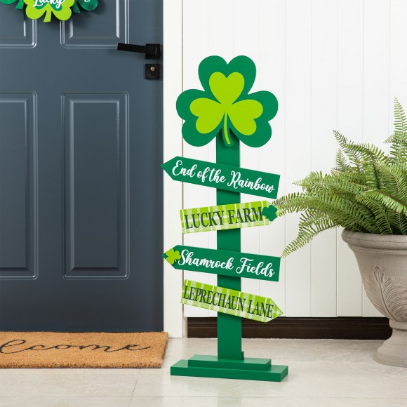 Glitzhome Glitzhome 36"H St. Patrick's Wood Shamrock Word Sign Porch Decor(KD)