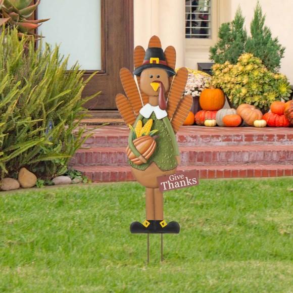 Glitzhome Glitzhome 36"H Thanksgiving Metal Turkey Yard Stake Standing Decor Or Hanging Decor (Three Function)