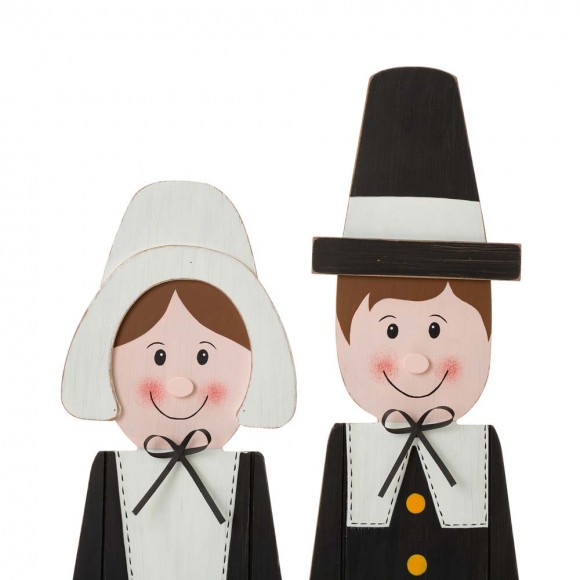 Glitzhome Glitzhome 36"H Thanksgiving Wooden Pilgrim Couple Poch Décor