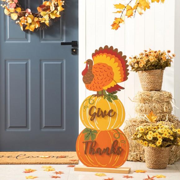 Glitzhome Glitzhome 36"H Thanksgiving Wooden Stacked Pumpkin & Turkey Porch Décor