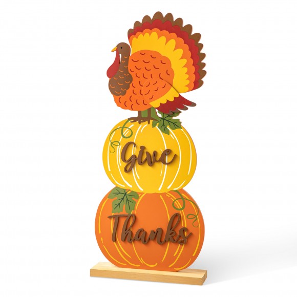 glitzhome Glitzhome 36"H Thanksgiving Wooden Stacked Pumpkin & Turkey Porch Décor